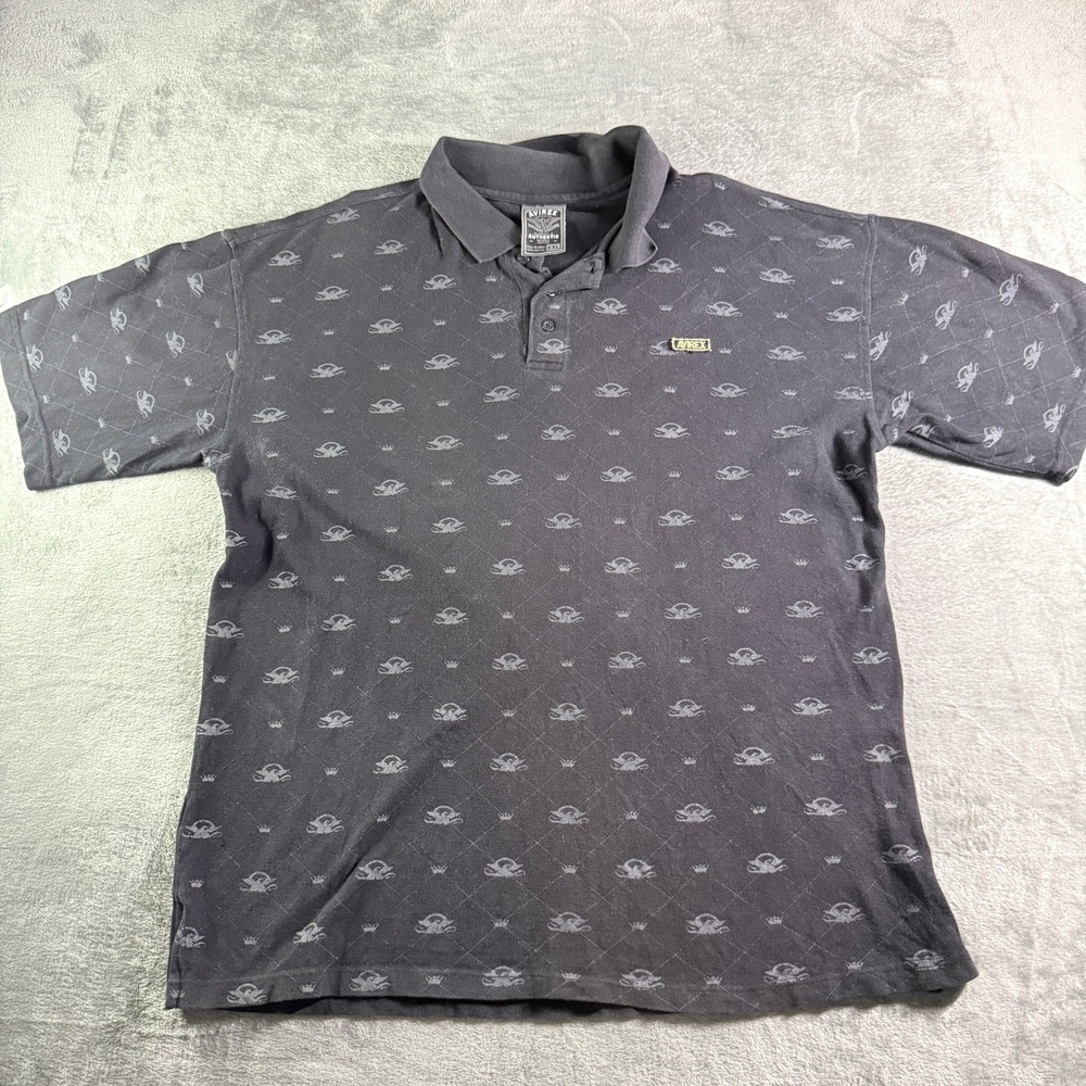 Avirex Mens XXL VTG Polo Shirt Black Eagle AOP Short Sleeve y2k Streetwear
